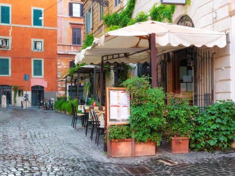 a Trastevere restaurant at an old street in Rome