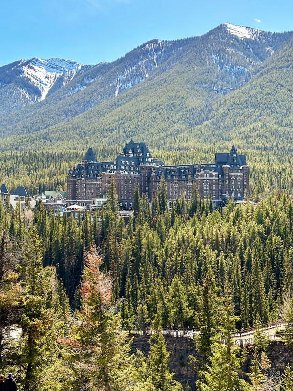an aerial view of the Fairmont Banff Springs, Castle in the Rockies