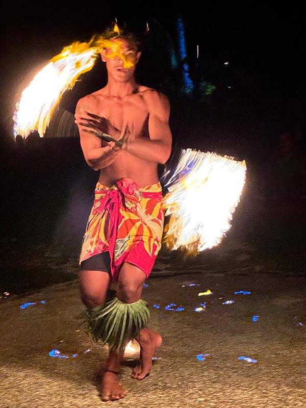 Siva Afi (traditional fire dancing) at a fiafia night in Samoa