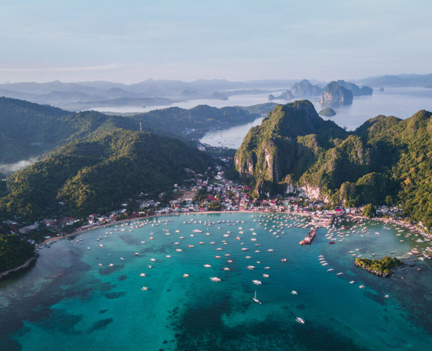 an aerial view of Palawan seascape in the Philippines