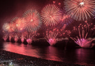 fireworks display on Copacabana Beach, Rio de Janeiro, Brazil