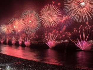 fireworks display on Copacabana Beach, Rio de Janeiro, Brazil