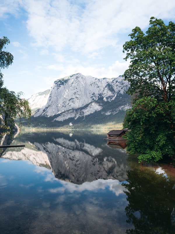 the reflection of Trisselwand in Lake Altaussee