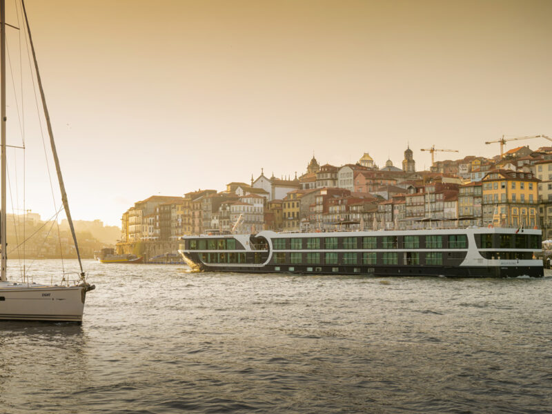 the Avalon Alegria ship cruising along the Douro Valley, Portugal