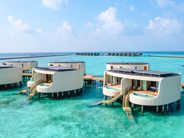 The exterior view of the one bedroom overwater pool villa.