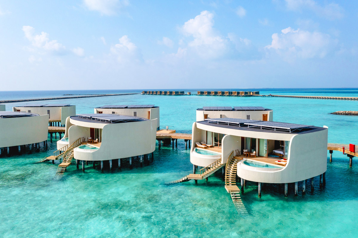 The exterior view of the one bedroom overwater pool villa.