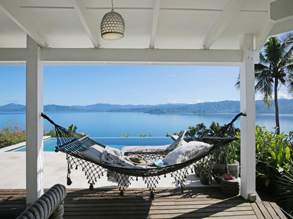 View of Fiji and a hammock.