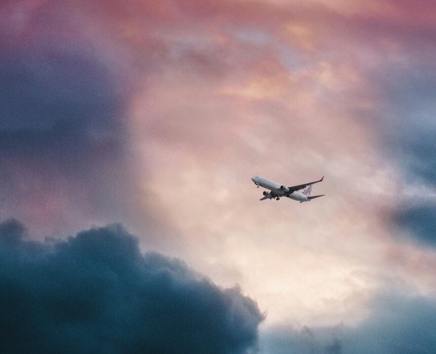 Airplane on a twilight sky