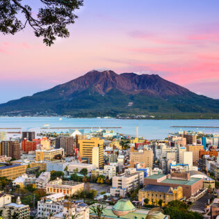 Kagoshima, Japan with Sakurajima Volcano.