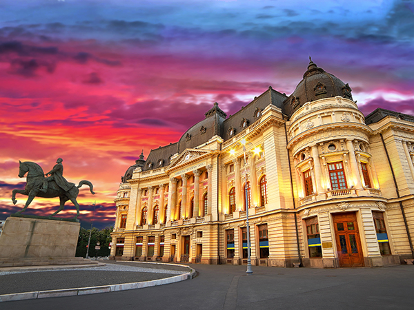 University Library and the Statue in Bucharest