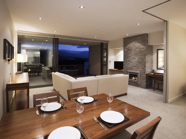 the dining lounge of the superior one bedroom apartment at The Rees Queenstown