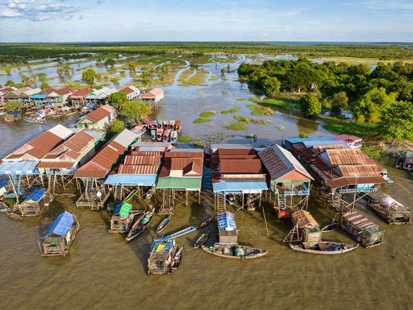 an aerial view of Cambodian Village of Kampong Phluk (Harbor of the Tusks)