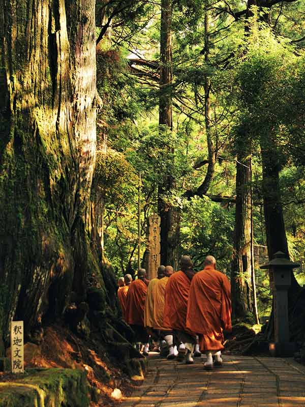 Monks heading to the temple in Koyasan, Japan