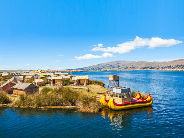 the Uros floating island near Puno city, Peru