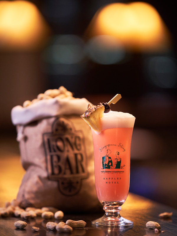 a Singapore Sling at Raffles Long Bar