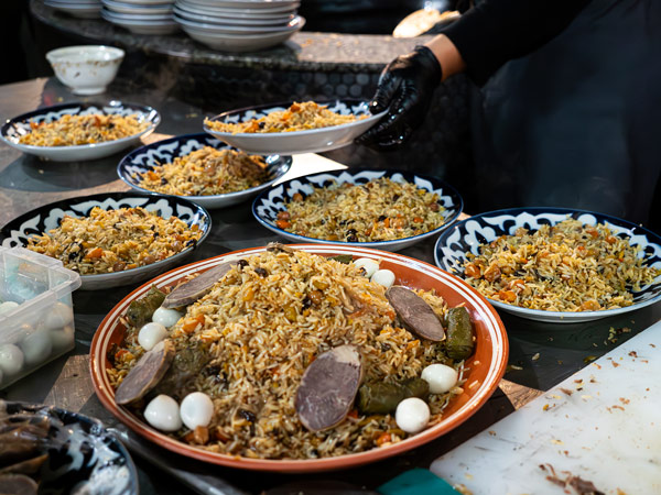 uzbek pilaf with meat in plate