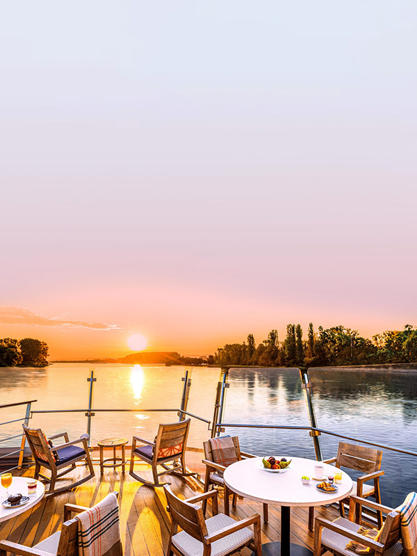 a viking cruise ship deck dining set up