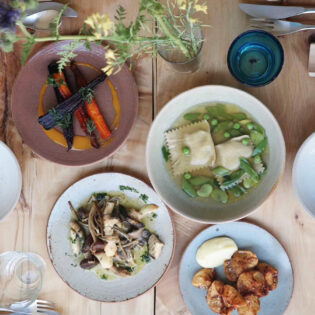meals on a table at blind donkey restaurant in tokyo