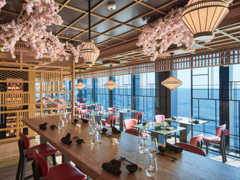 cherry blossoms hanging from the ceiling of Sakura restaurant, Explora I