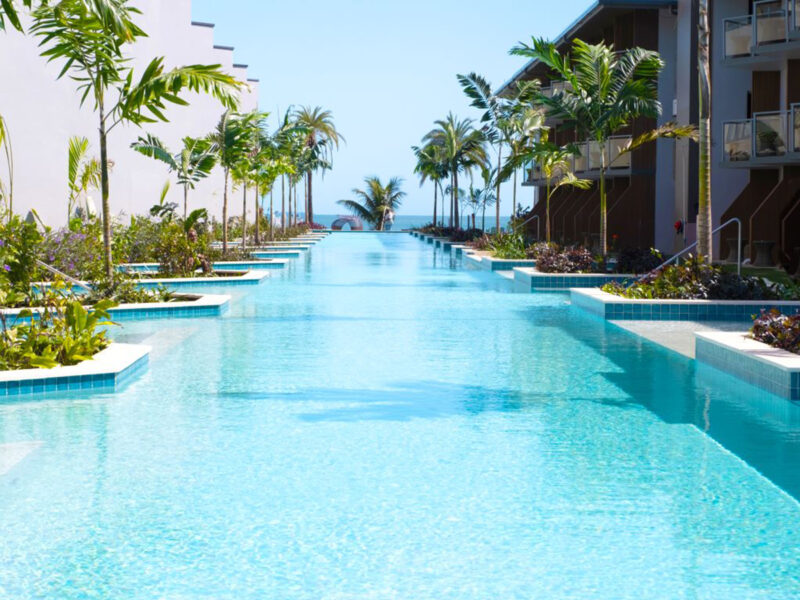 Crowne Plaza Fiji Nadi Bay's pool with a view of the sea.