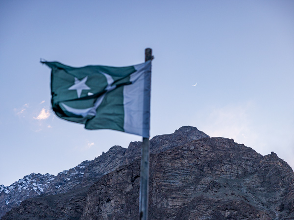 The Pakistani flag with the crescent moon