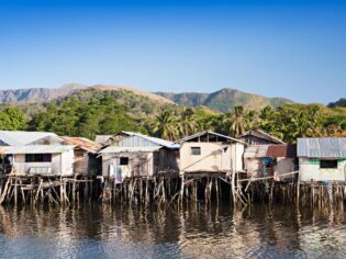 the stilt houses on the Mekong