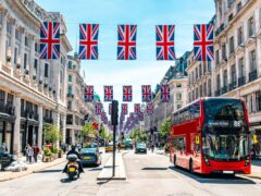 Union Jacks on Oxford Street for the Queen's Platinum Jubilee