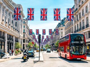 Union Jacks on Oxford Street for the Queen's Platinum Jubilee