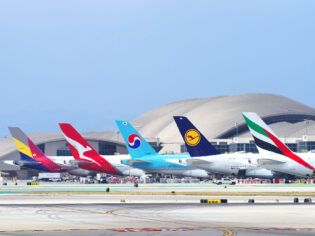 Planes lined up at airport