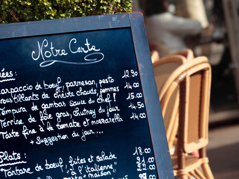 menu out the front of a french cafe