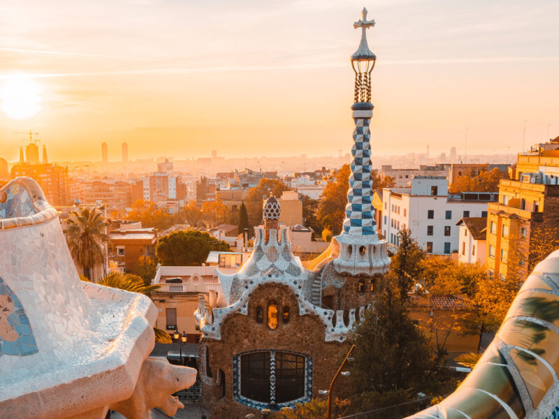 Park Güell in Barcelona, Spain at sunrise