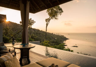 sunset on the deck of a villa at Four Seasons Resort Koh Samui