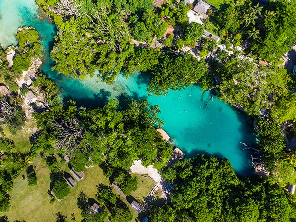 The Blue Lagoon from drone, Port Vila, Efate, Vanuatu
