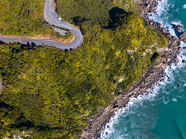 Aerial view of West Coast New Zealand.