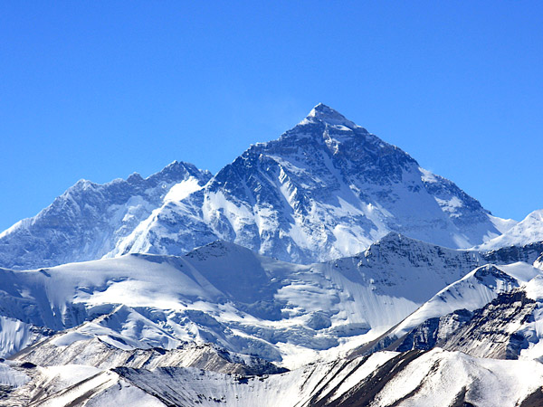 Close-up view of Mount Everest, highest mountain of the world seen from Tibet
