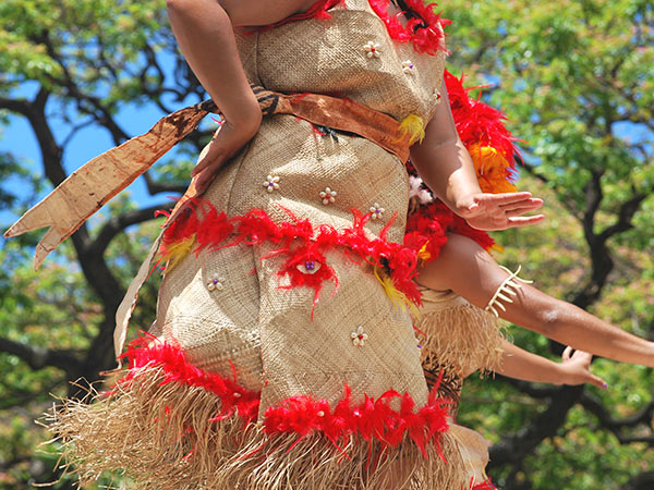 Details of a polynesian costume on dancer