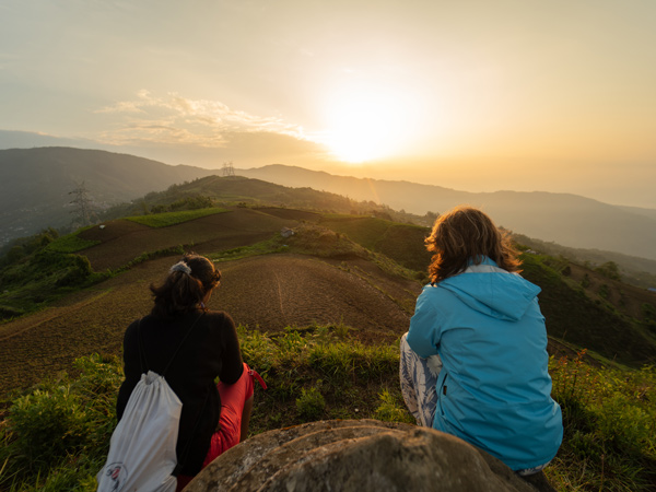 hikers at sunrise, East Nepal