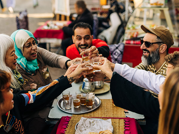People enjoying drinks in Morocco.