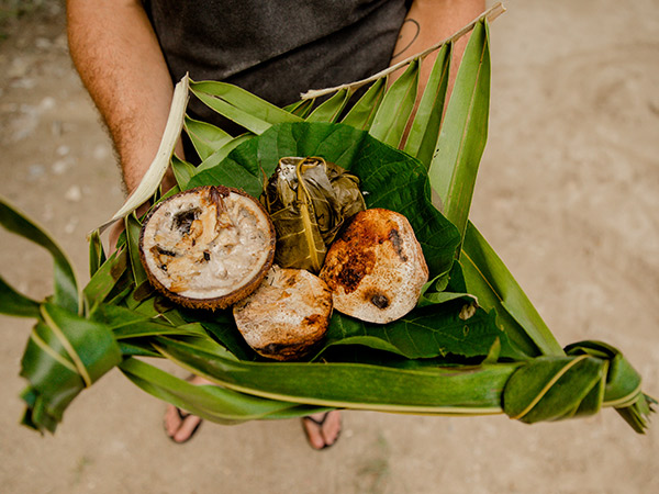 local cuisine on leaf plate in samoa