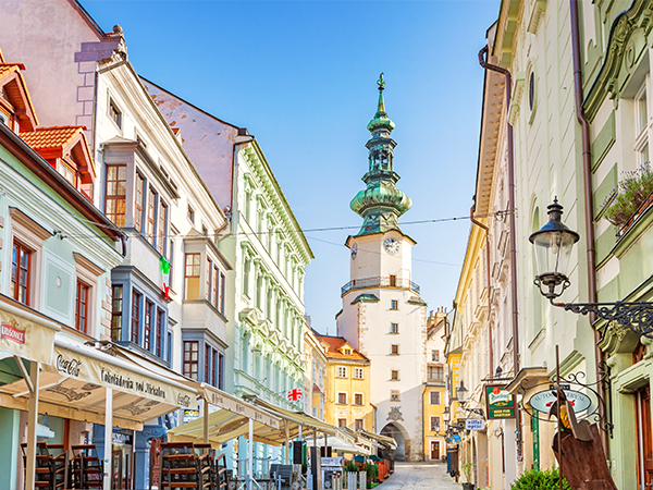Colourful buildings in Old town Bratislava Slovakia