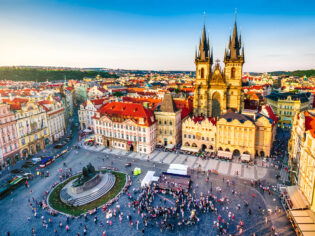 An aerial view of Prague Old Town Square