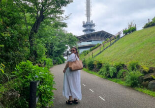 Travel writer Emily Murphy at Nihondaira Yume Terrace in Shimizu, Shizuoka, Japan