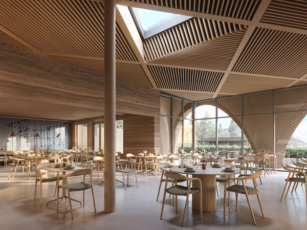 A render of the restaurant at Iceland's Laugaras Lagoon