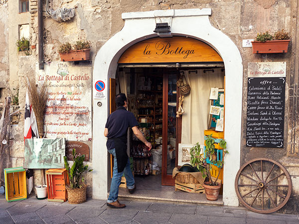 Entrance of traditional grocery shop in sardinia