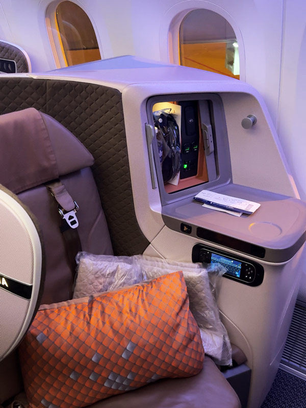 the seat on the Singapore Airlines Business Class B737-10