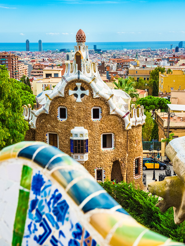 View of the Barcelona skyline from Park Güell in Catalonia, Spain, during a Singapore Airlines Stopover.