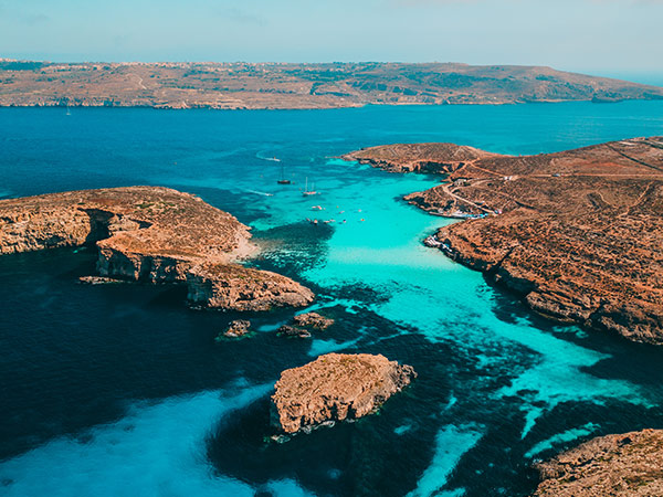aerial shot of comino, malta island