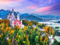 Neuschwanstein, Bavaria - Famous Bavarian fairytale autumn landscape in Alps, Germany