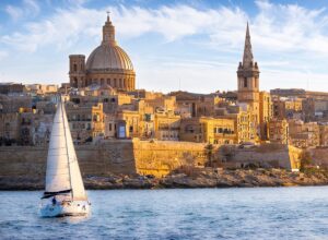 sailboat in front of valetta malta islands