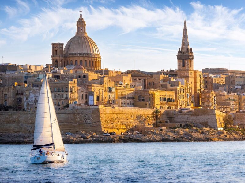 sailboat in front of valetta malta islands